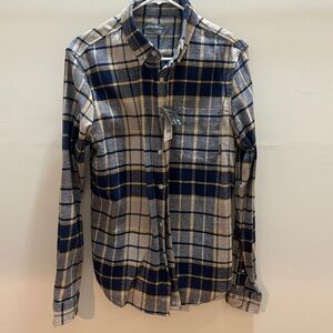 Eddie Bauer Navy and Mustard Plaid Men's Shirt